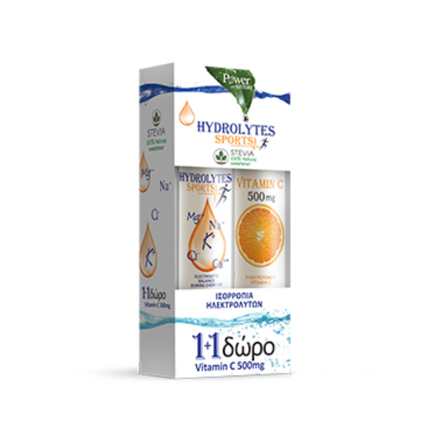 Power of Nature Hydrolytes Sport Stevia + Gift (Vitamin C Effervescent 500mg), 20 effervescent tablets